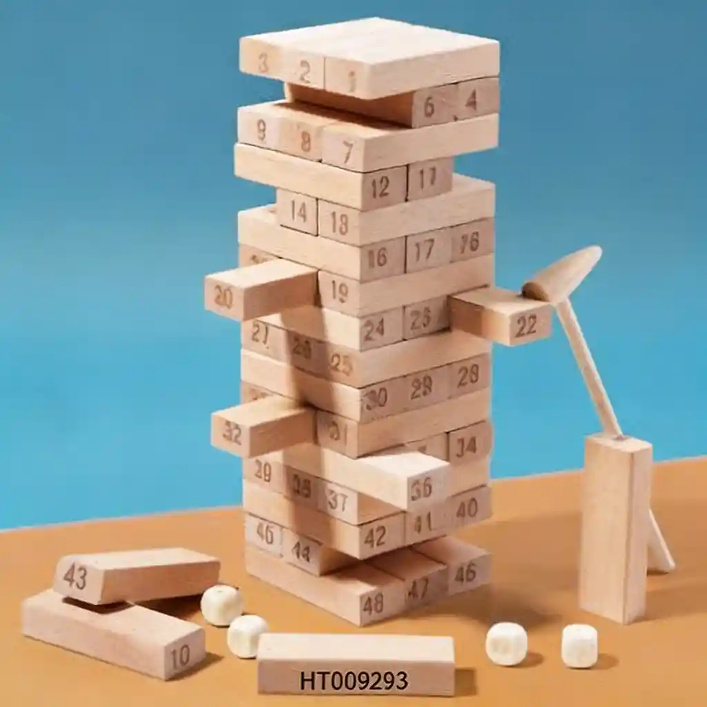 Beechwood number stacking tower with painted rings