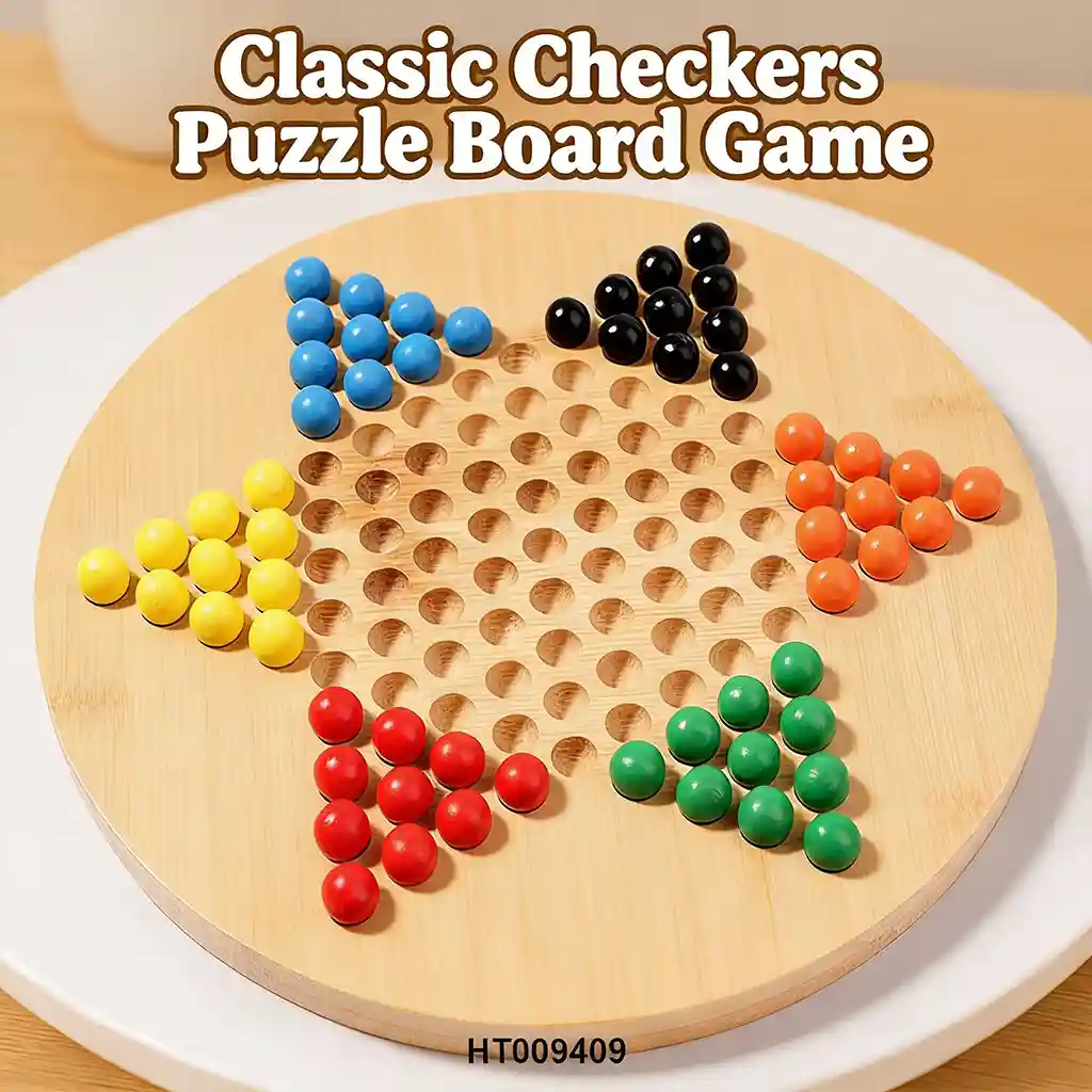 Bamboo Chinese checkers set with coloured marbles